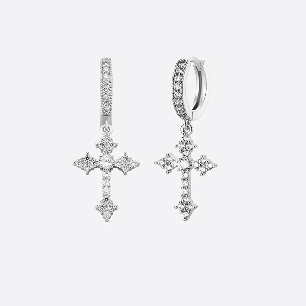 CELTIC CROSS DROP EARRINGS - WHITE GOLD