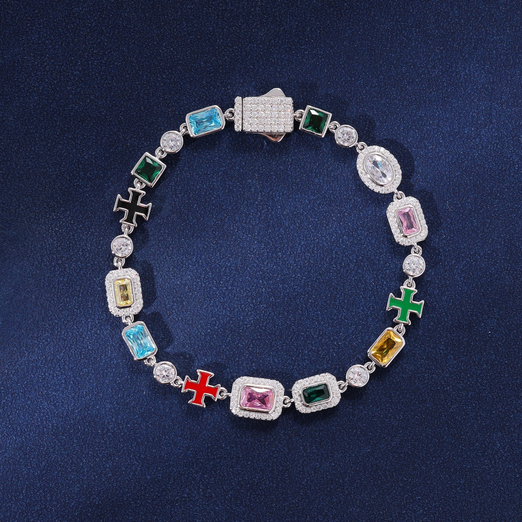 MULTI GEMSTONE MOTIF BRACELET - WHITE GOLD- 925 SILVER - VVS1