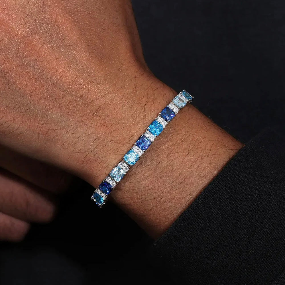 5MM MOISSANITE TRI-BLUE TENNIS BRACELET - 925 SILVER - VVS1