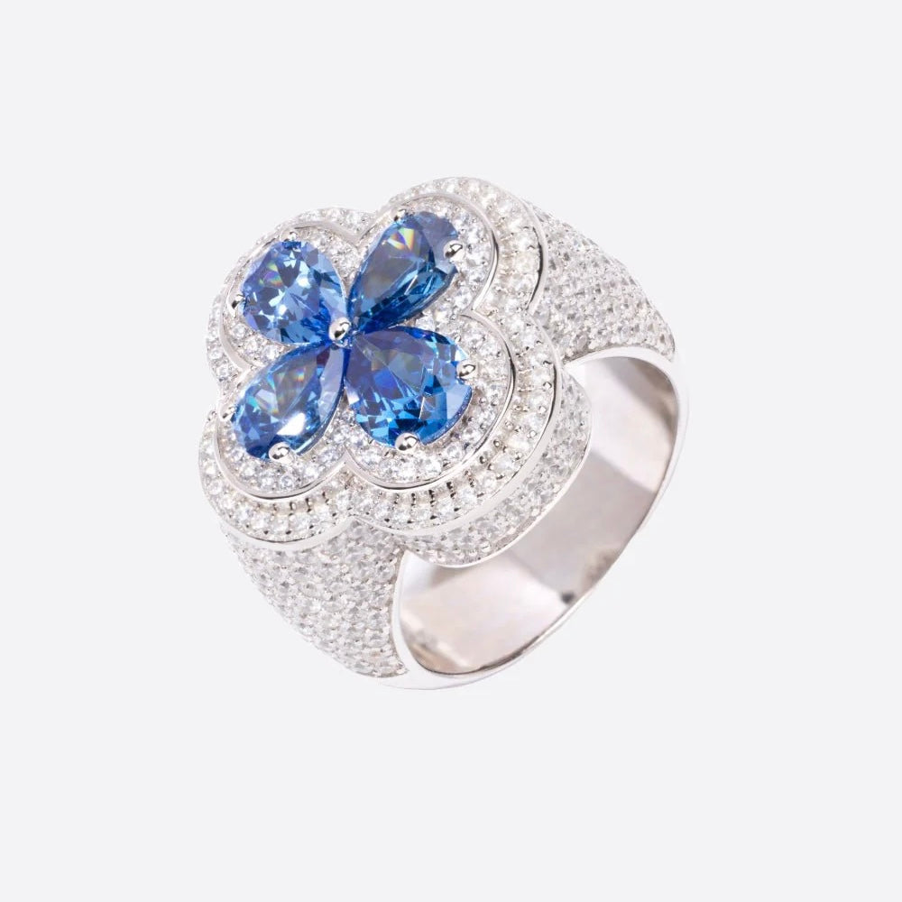 MOISSANITE BLUE CLOVER RING - 925 SILVER - VVS1