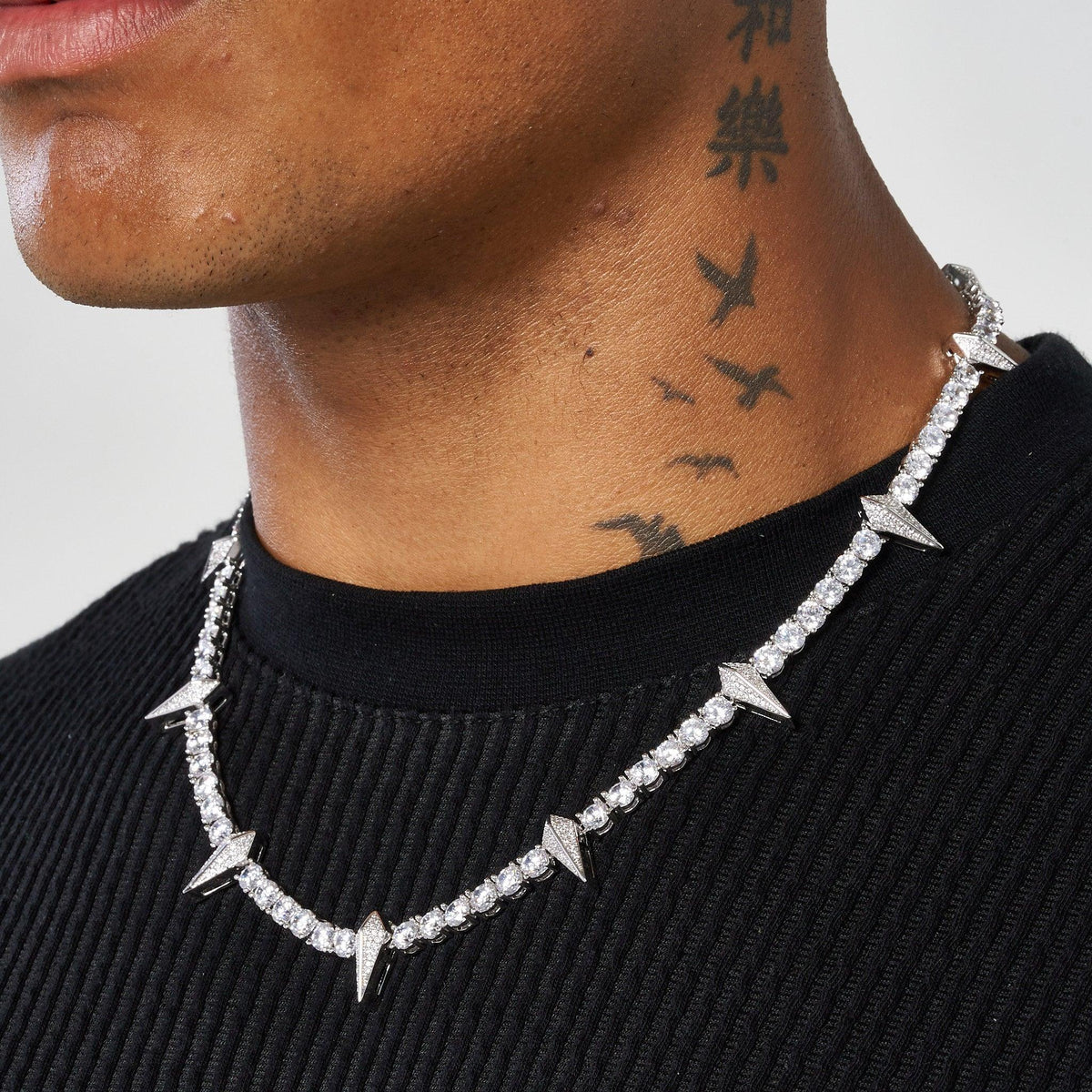 5MM PAVE SPIKE TENNIS CHAIN - WHITE GOLD